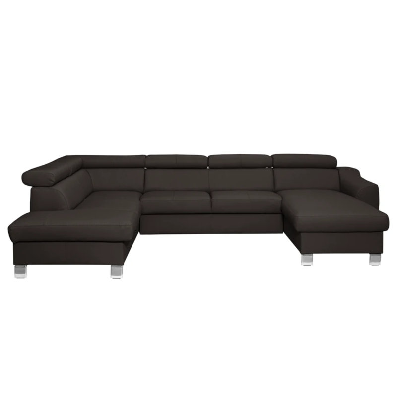 Avais Leather Large Corner Sofa in U-form, Dark Brown, Yes, Left Hand Facing