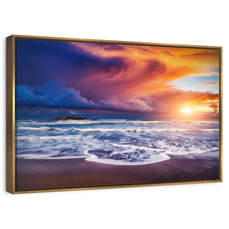 Ciel au coucher du soleil, Cadre flottant doré, 19 po x 13 po