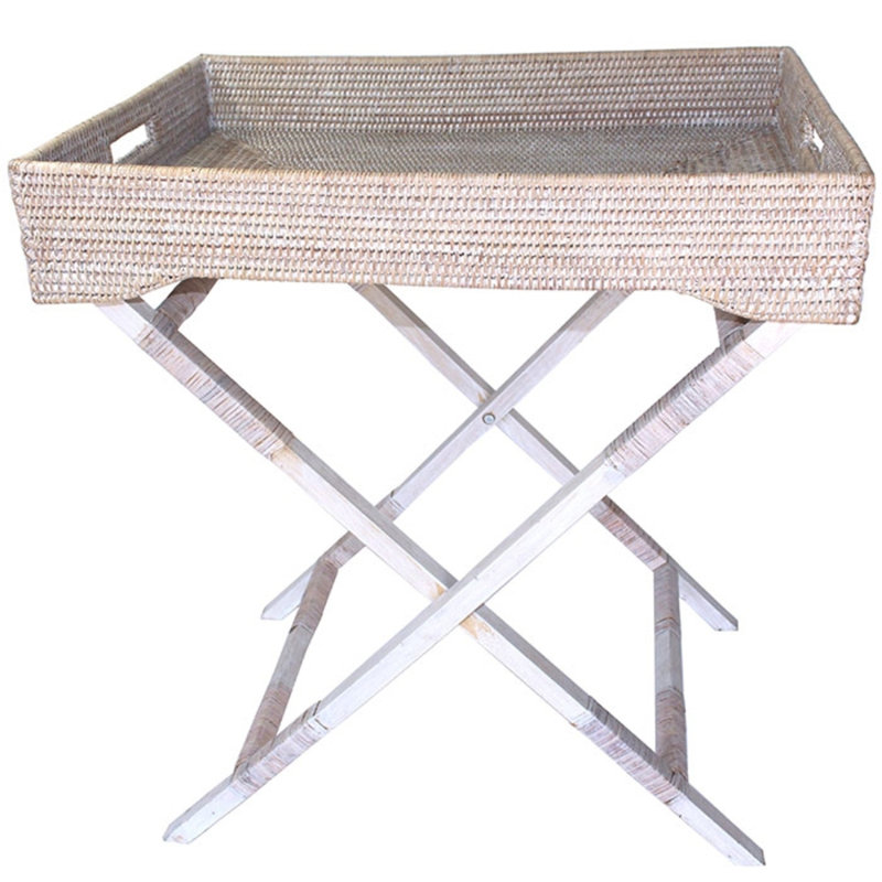 Rectangular Butler Tray With Stand, White Wash