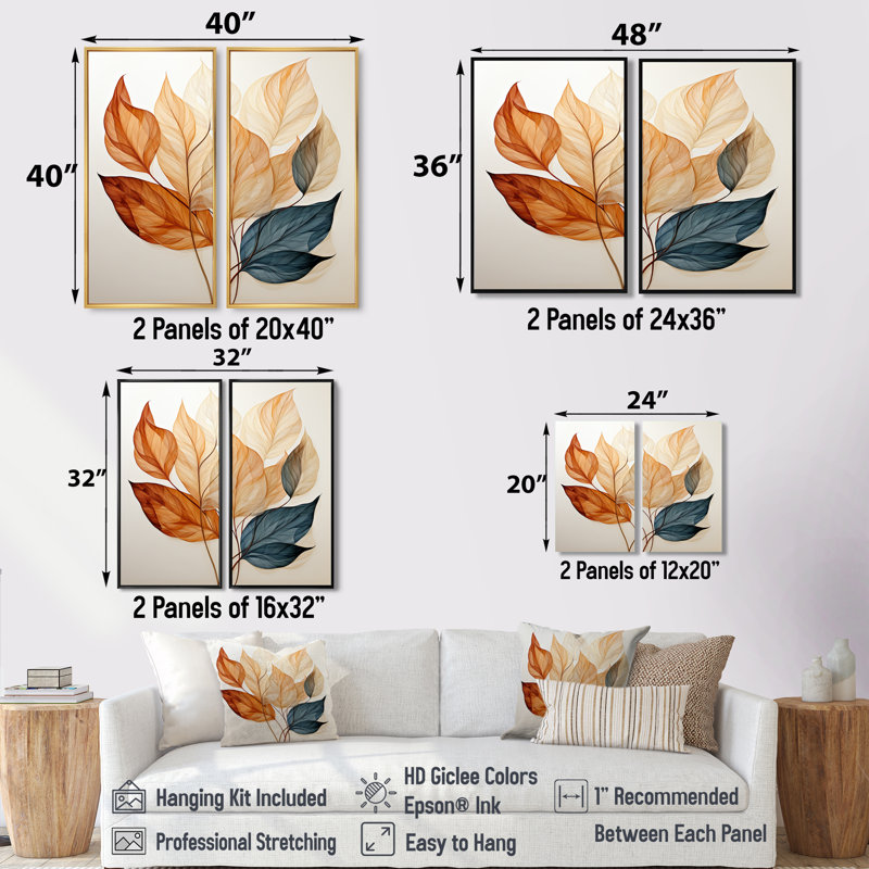 «Copper Leafy Abstractions - Floral Leaves», impressions sur toile, Argent argent, H 36 po x l 48 po