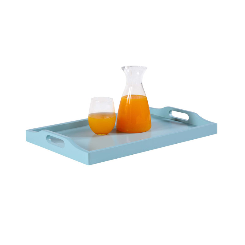 Plateau de service en bois manufacturé Conor avec poignées intégrées, Écume de mer, H 13,75 po x l 22 po x P 3,5 po