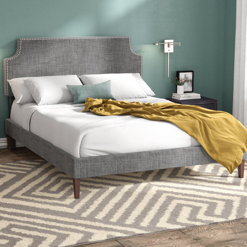 Laura Fabric Platform Bed with Squared Tapered Legs, Gray Performance Velvet, Twin