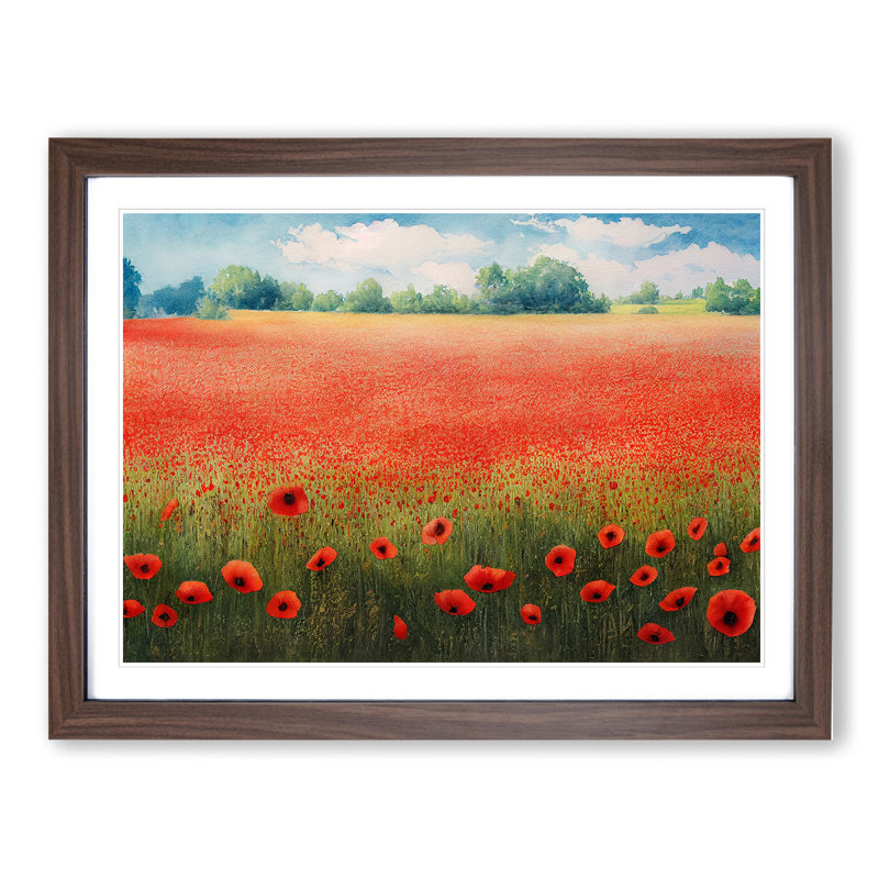 Watercolour Poppy Field Vol.4 - Single Picture Frame Print, 34cm H x 46cm W, Brown