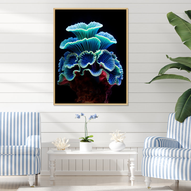 Anémone bleue - Décoration murale plage et océan, Cadre naturel flottant, H 32 po x l 24 po