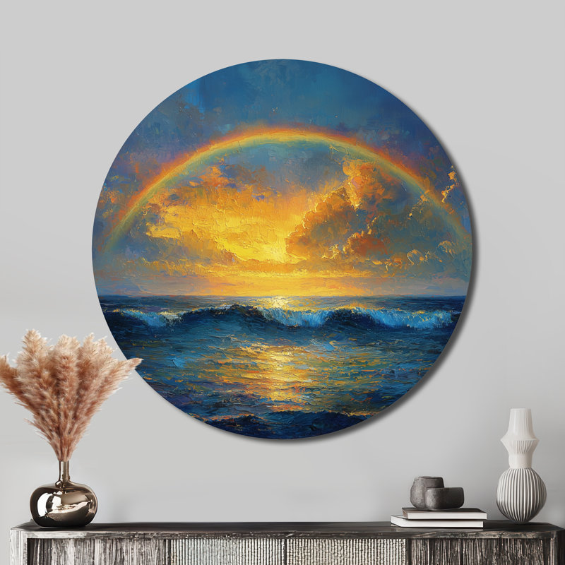 «Rainbow On The Ocean Harmony II», art mural métallique bleu traditionnel, H 16 po x l 16 po