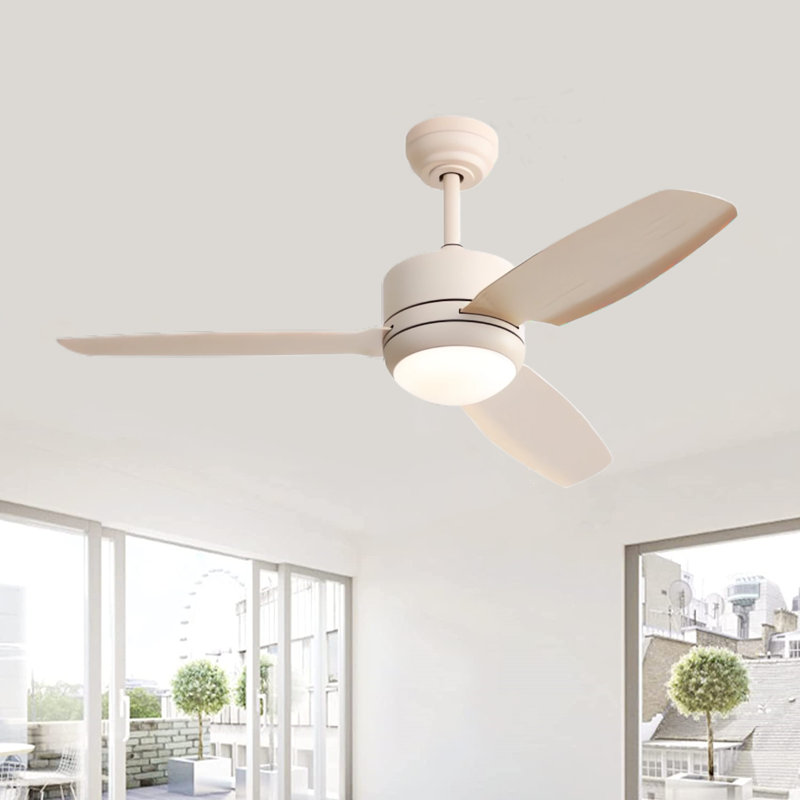 Ventilateur de plafond moderne à 3 pales avec lumière DEL et télécommande Ladontay, Beige, 44 po de largeur