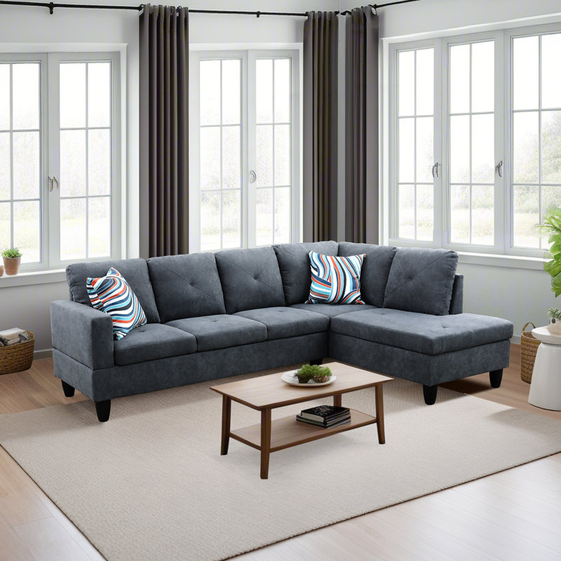 Mauriac Velvet L-Shaped Sectional, Dark Gray Velvet