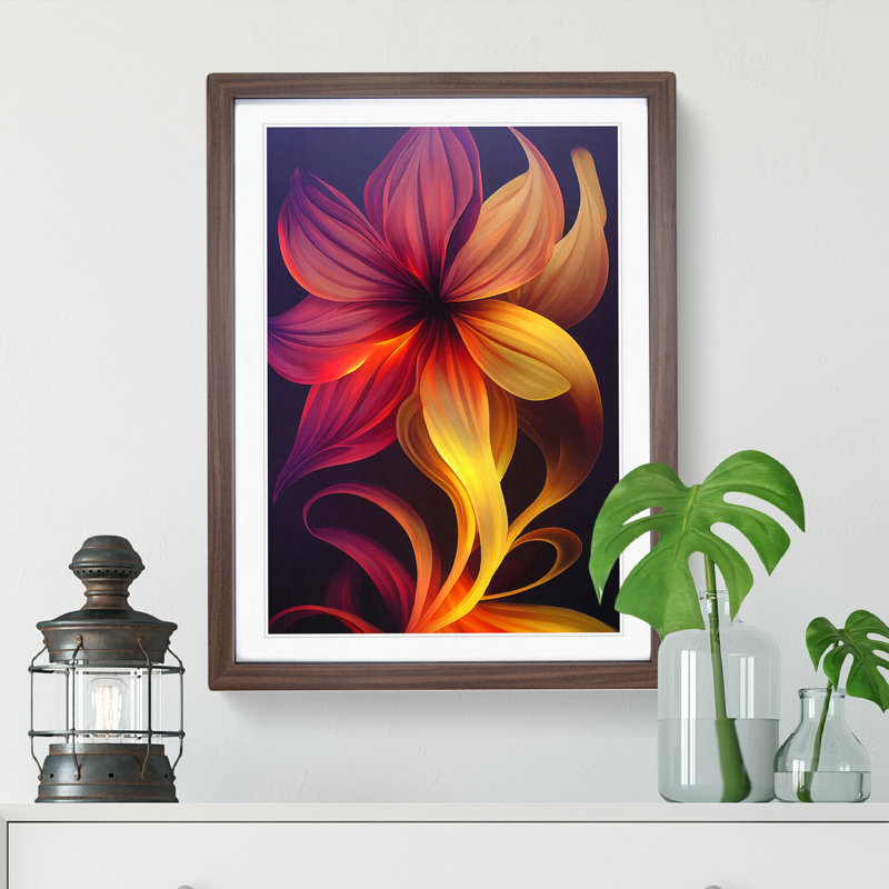 Flower Abstract No.1 - Wall Art, 60cm H x 40cm W x 3cm D, Walnut Framed