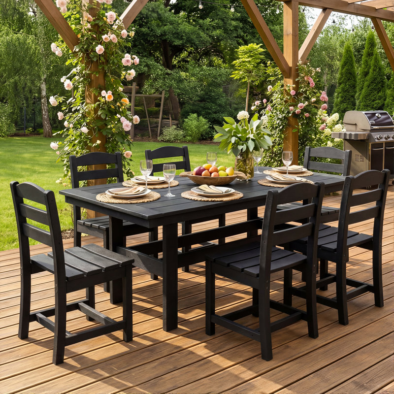 7-Piece HDPE Outdoor Dining Set | 1 Table + 6 Chairs | Weather-Resistant, UV-Stable & Eco-Friendly, Black