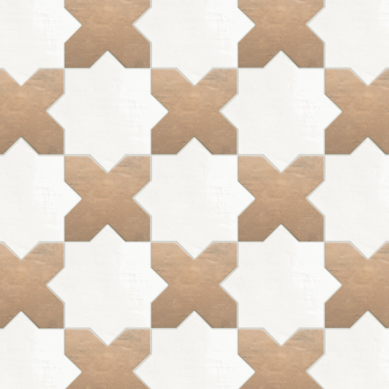 Étoile argile avec croix 7 po X 14 po Ensemble de carreaux de porcelaine pour plancher et mur, Beige / brun