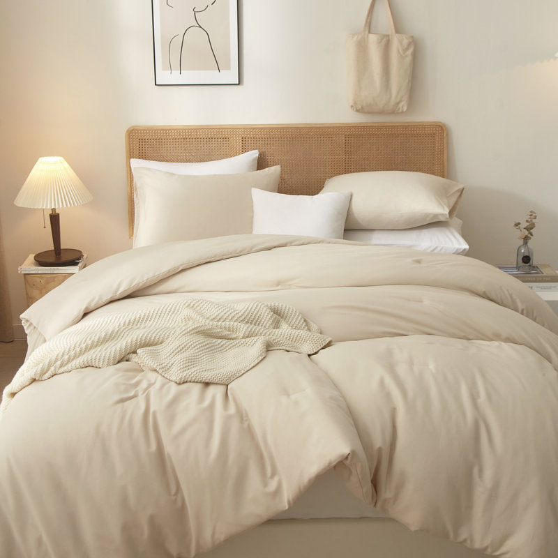 3-Piece 90g Lightweight All-season Microfiber Comforter Set, Queen Comforter + 2 Standard Shams, Beige