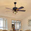 Ventilateur de plafond en verre coloré American Pastoral | Conversion de fréquence à six vitesses avec rotation avant et arrière | Style rétro Tiffany