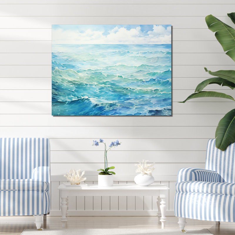 «Blue Ocean In Motion Scenery V», art mural sur toile océan, Toile tendue, H 24 po x l 32 po x P 1 po