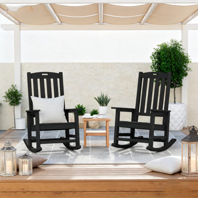Oversized HDPS Outdoor Rocking Chair Set of 2 – All-Weather High Back Patio Rocker with Moisture-proof and Sun-protective– Perfect for Porch, Lawn & Garden,Black