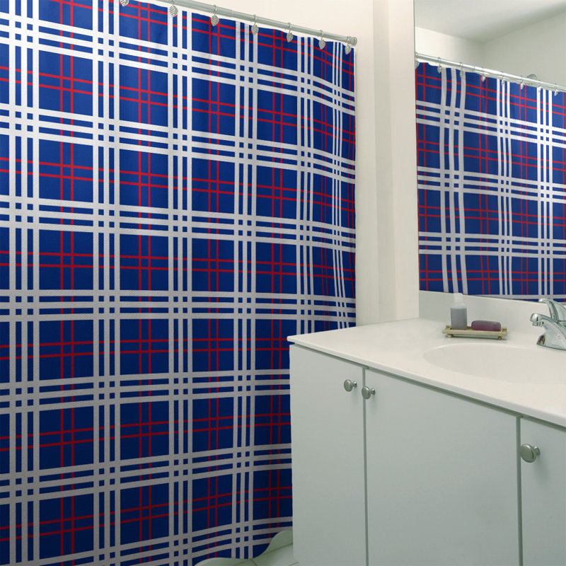 Rideau de douche simple à carreaux Green Bay, Blue/Red/White