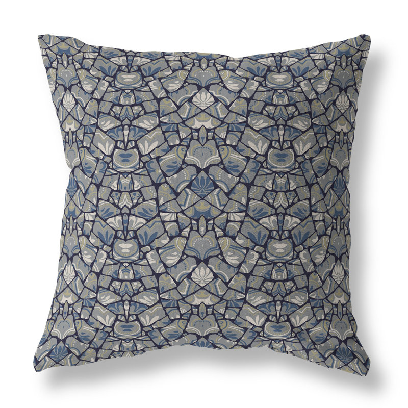 Coussin décoratif intérieur / extérieur Wildflower Lagoon Floral, H 20 po x l 20 po, Bleu / jaune / gris