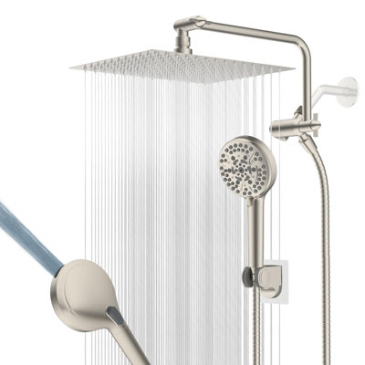 Pomme de douche 12 po, pomme de douche à main à 10 jets haute pression, bras d'extension réglable, boyau de 71 po