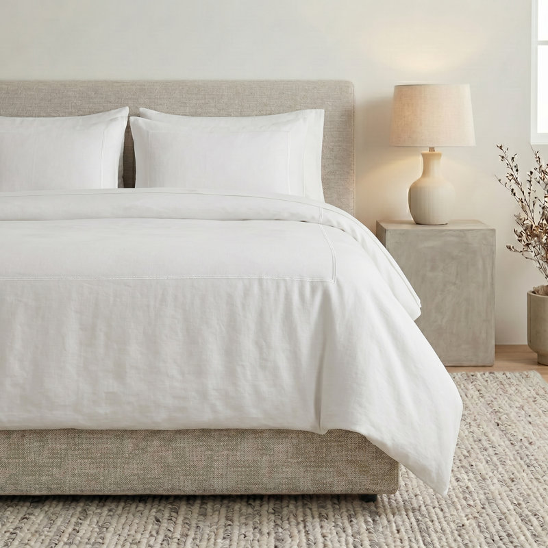 Ensemble de housse de couette en mélange de coton égyptien à densité de tissage 300 fils Mitchell Écosse, Marrow Solid White