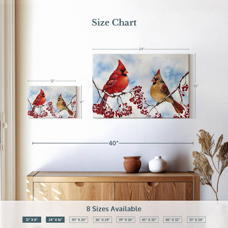 Cardinals de Brampt et baies d'hiver, H 16 po x l 24 po