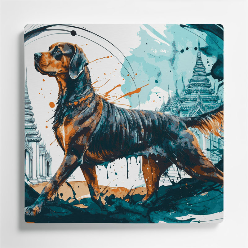 Chiens, art mural bleu en métal Ridgeback, H 8 po x l 8 po