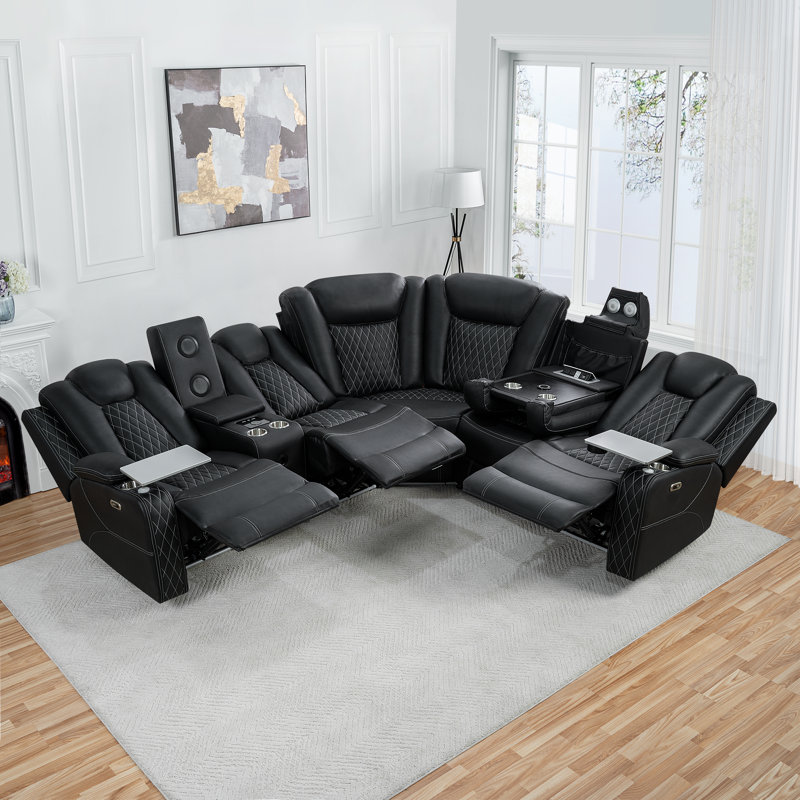 6 Seater Theater Style Motion Sofa Corner Set With Adjustable Headrest