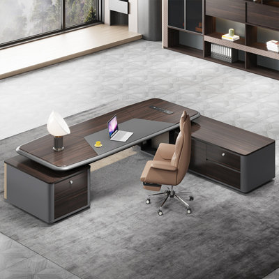 94.49"Modern administrative L-shaped Brown Manufactured Wood desk