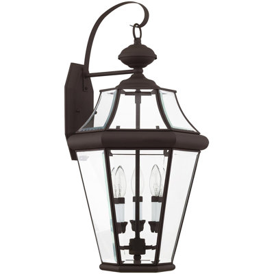 12.5in 3 Light Outdoor Wall Lantern Pendant - Clear Beveled Glass Shade