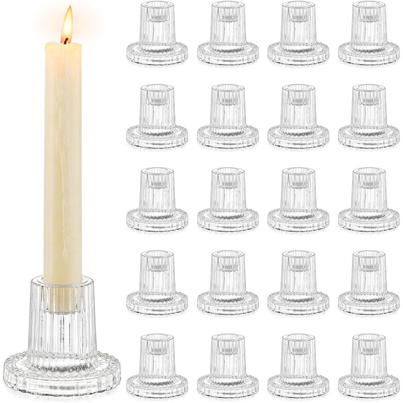 20 porte-bougies effilés en verre transparent