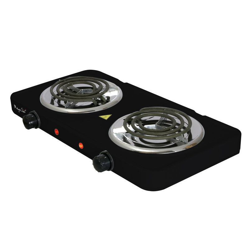 Portable Matte Black Dual Coil Electric Cooktop with 2 Burners