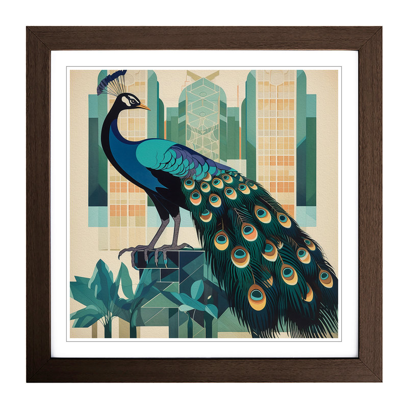 Peacock Bauhaus No.1 - Framed Print, Walnut