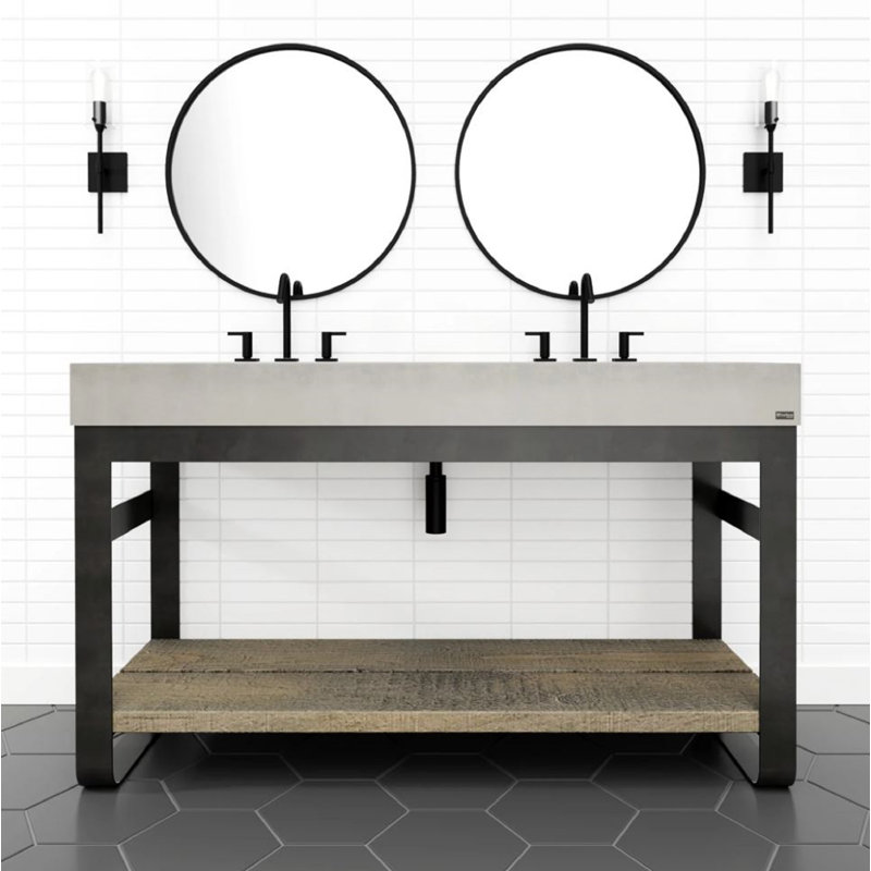 Outland 60'' W Double Vanity, No Holes, Brushed Nickel, Carbon