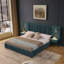 Très grande base de lit tapissier en tissu chenille avec motif plissé, très grand lit plateforme avec tête de lit, structure solide et table de chevet. Pas de sommier tapissier nécessaire - bleu-vert-1982686173-1982686170
