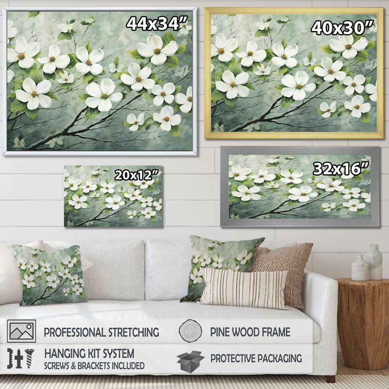 Impression sur toile Dogwood, H 24 po x l 32 po x P 1 po, Toile tendue