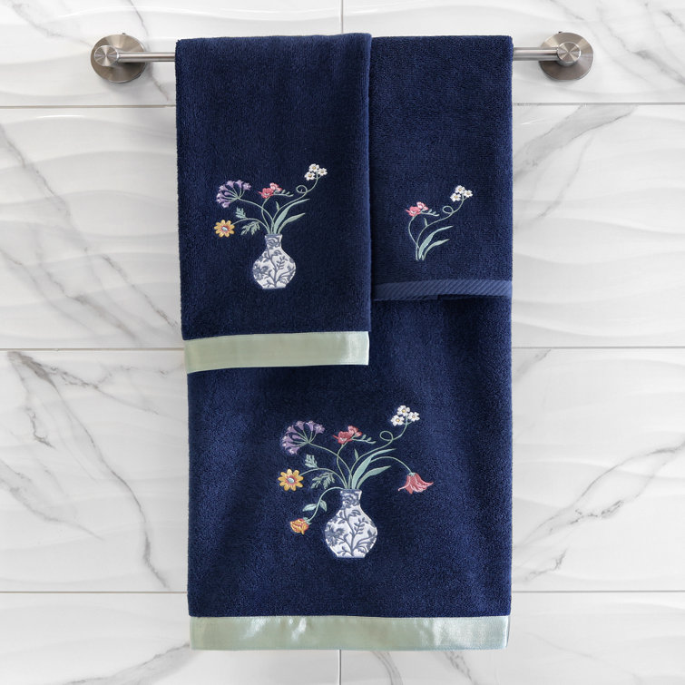 Floral Embroidery Hand Towel Set Of 4, 500 GSM Soft Cotton Towels