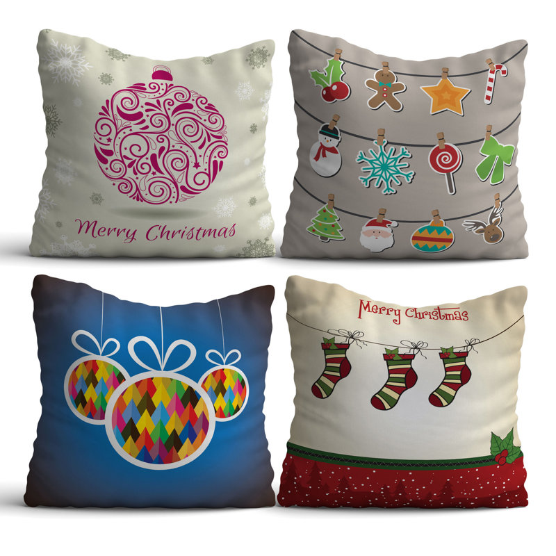 Premium Cushion Set (4 Pieces), 17.0 x 17.0 Inches, 50% Cotton / 50% Polyester | Machine Washable, Digital Print Design | Soft & Durable, Perfect for Living Room, Patio, and Bedroom Decor