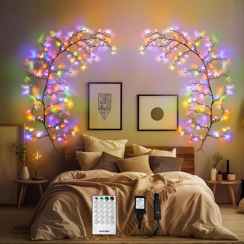 Lumières de vigne de saule enchantées pour la décoration intérieure avec 160 lumières, lumière de décoration murale à commande vocale de 8,2 pi, mode lumière chaude de soutien et mode dégradé de couleur (brun) (1 pièce)