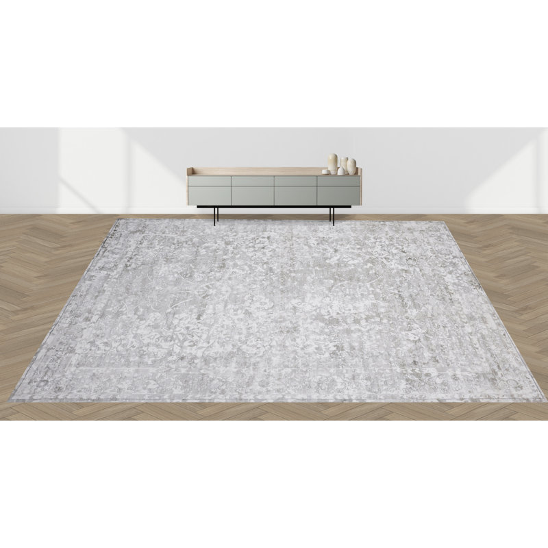 Oriental Area Rug in Ivory/Silver, Rectangle 10' x 14'