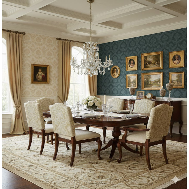 The Classic Italian Collection Traditional Damask Wallpaper Roll, Blue