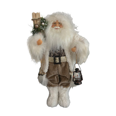 Figurine de père Noël en bois crème et brun 18 po Season's Designs