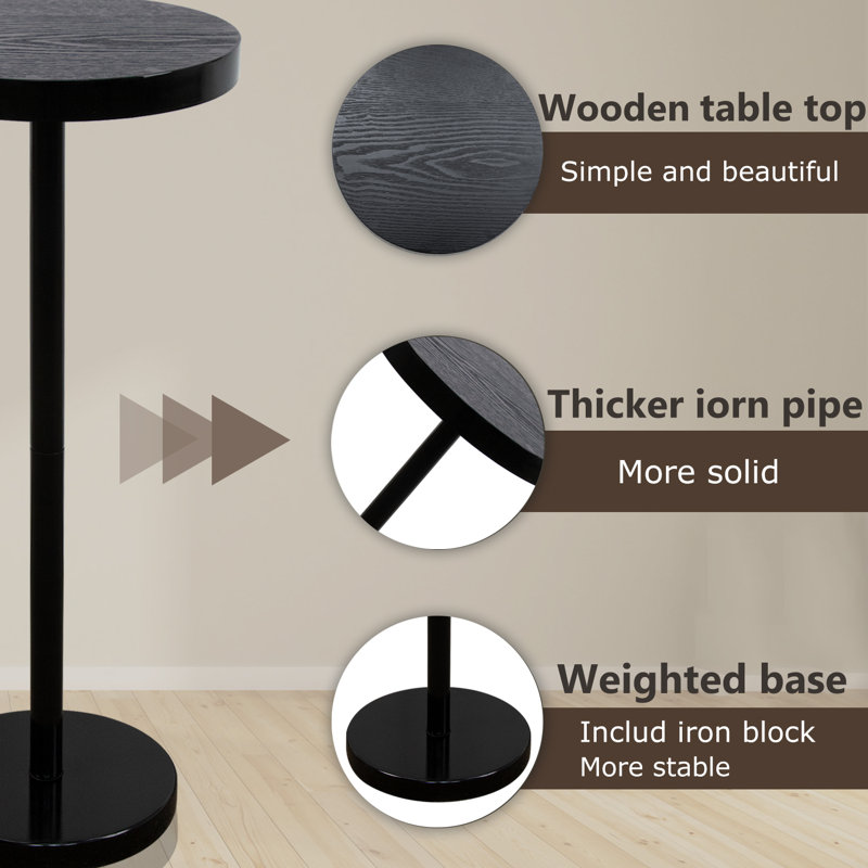 Ebern Designs Drink Table, Small Space Side Table, End Table, Black, Black