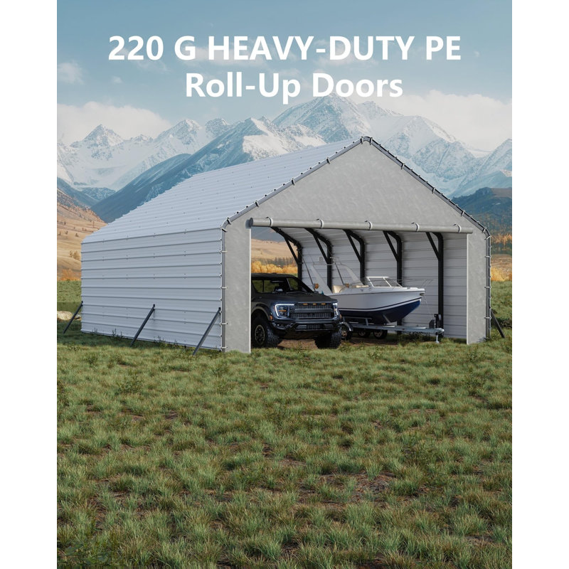 Heavy-Duty PE Enclosure Kit (2-Pack) for Metal Carport - 220gsm Roll-Up Zipper Door Panels for 20x25, 20x20 ft, with Ball Bungees, Gray