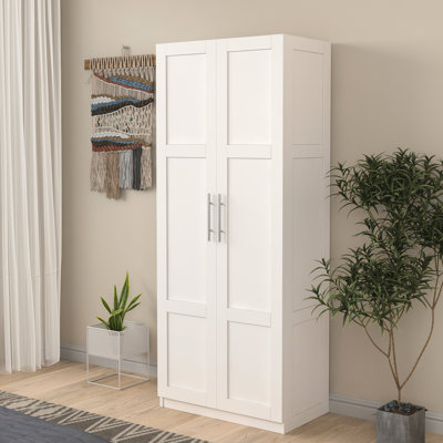 Armoire de cuisine et garde-robe blanche à 2 portes, 3 compartiments, 4 compartiments, et pratique avec 3 cloisons, rangement fabriqué avec des matériaux solides, facile à nettoyer rapidement