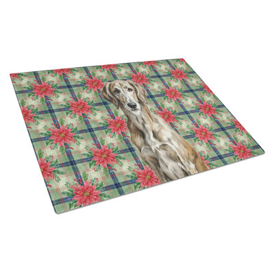Planche à découper en verre Brindle Scottish Deerhound Christmas PoinsettIas