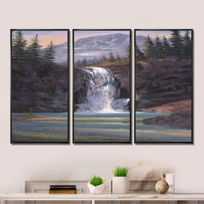 " Waterfall Mountain Afternoon " 3 - Pieces Painting Print