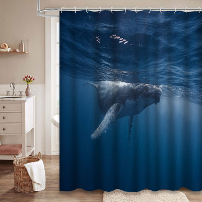 Rideau de douche baleine bleu marine avec 12 crochets