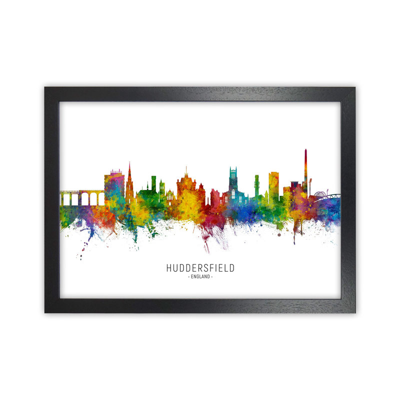 Huddersfield England Skyline by Michael Tompsett - Print, 46cm H x 63cm W x 3cm D, Black Framed
