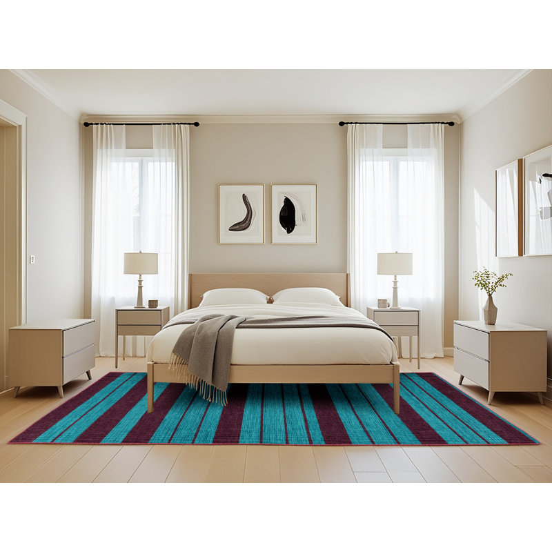 Tapis rouge à rayures horizontales lavable à la machine, Rectangle 5 pi x 8 pi