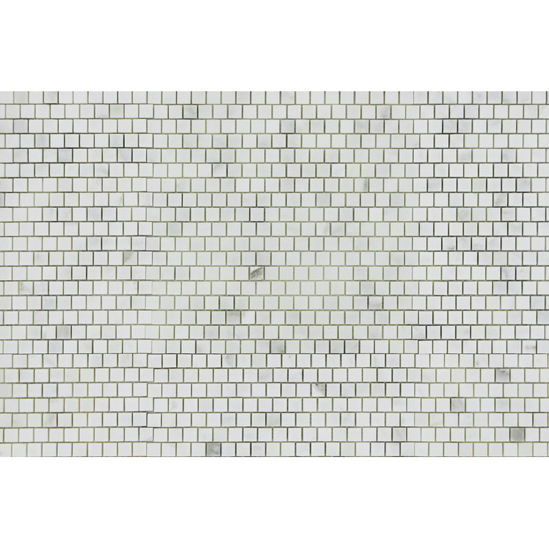 Adriatica Offset 0.63" x 0.63" Marble Grid Mosaic Wall & Floor Tile, Calacatta