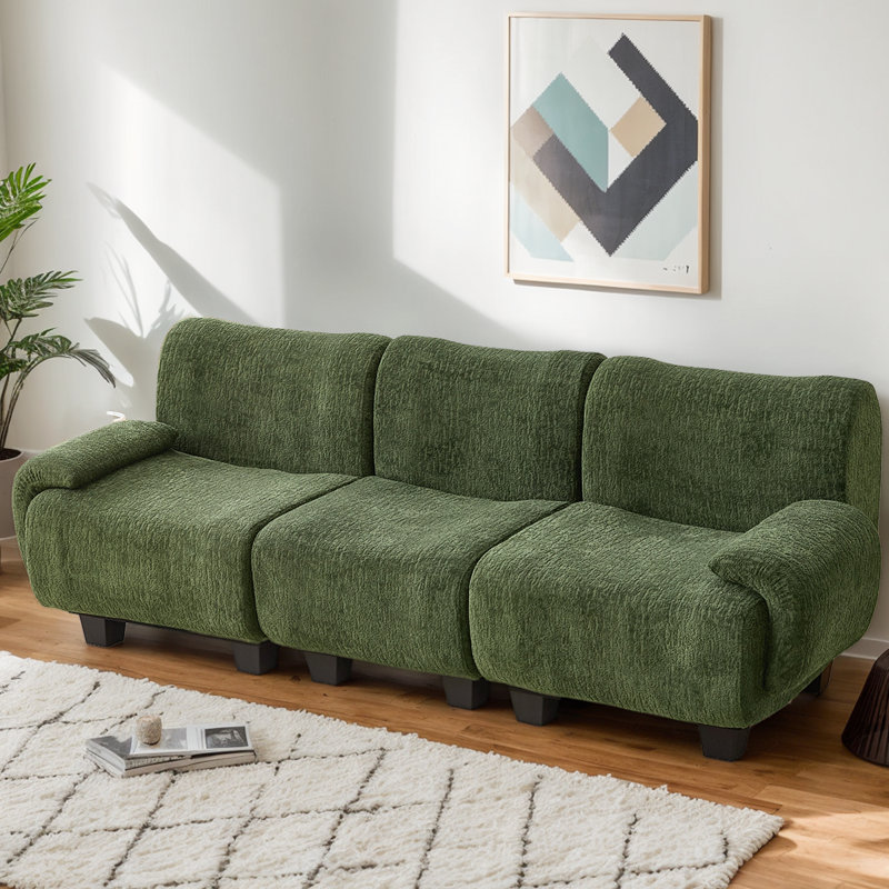 Canapé 3 places avec accoudoirs incurvés, tissu doux et design spacieux, Vert