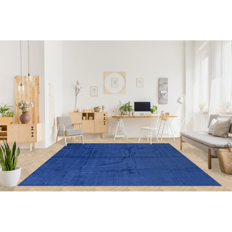 Tapis bleu noué à la main de haute qualité, Rectangle de 5 pi x 8 pi